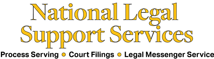 A green background with yellow lettering and the words national law support service.